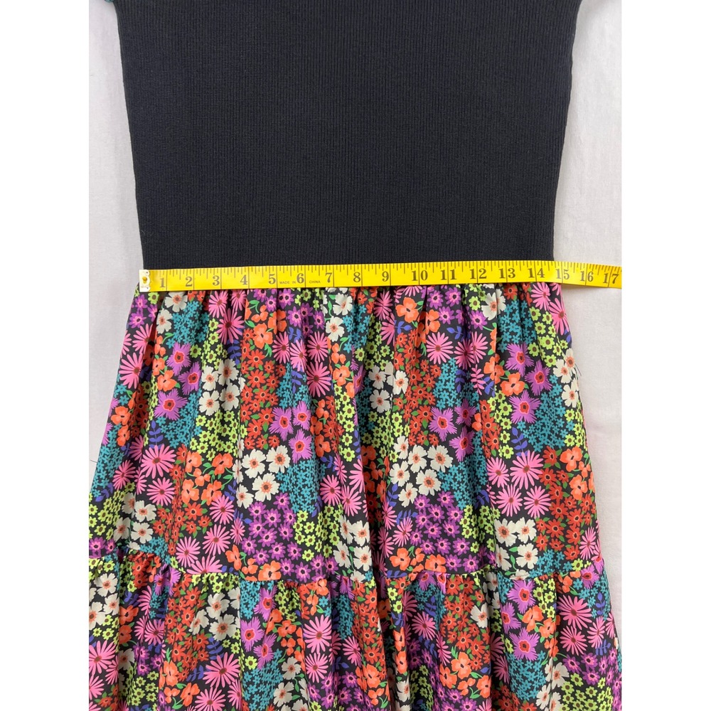 SSYS The Label Maxi Dress Womens Medium Black Floral Tiered Ribbed Mixed Media - Picture 7 of 13